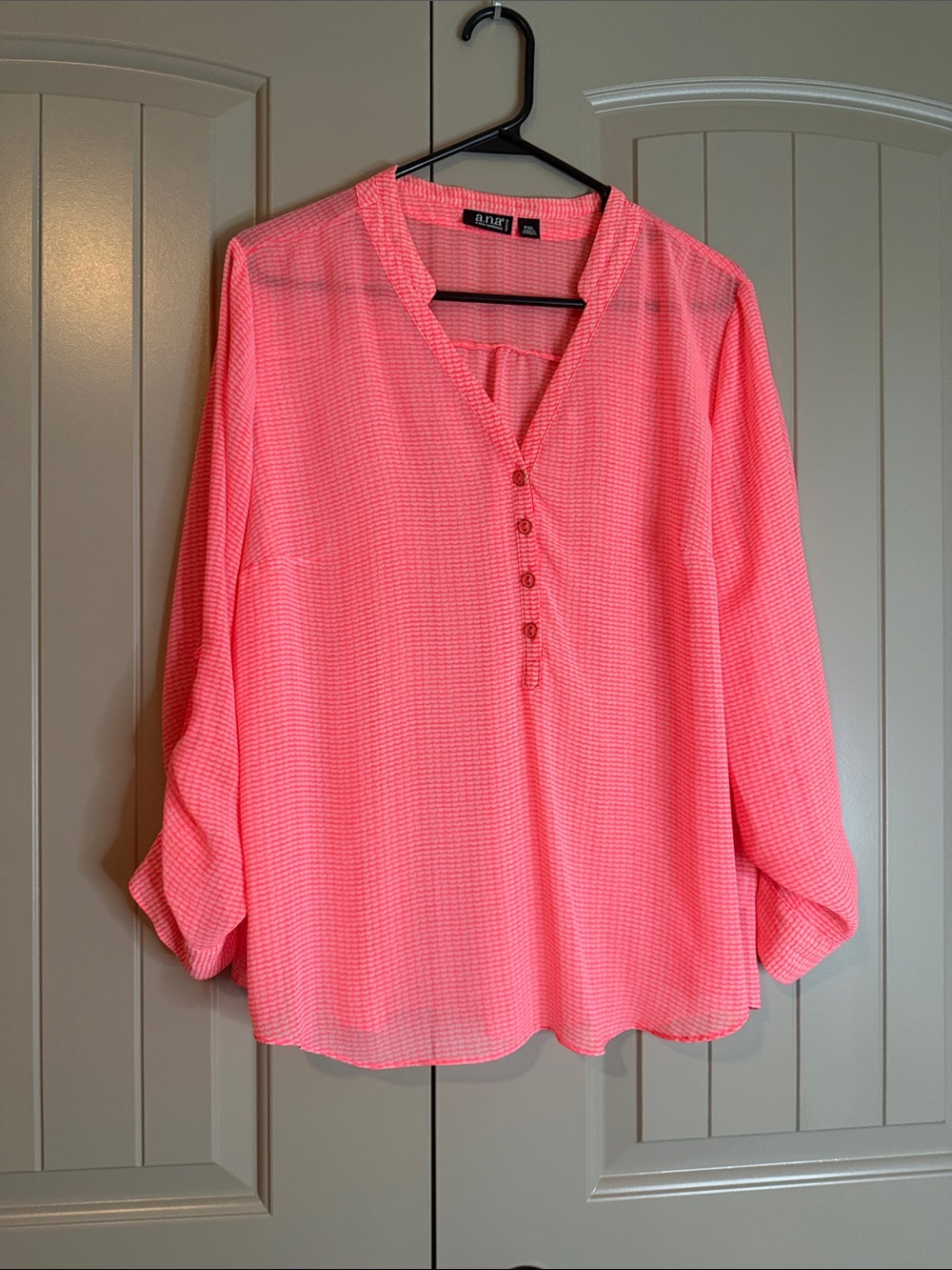 a.n.a Coral Pink Henley Blouse PXL